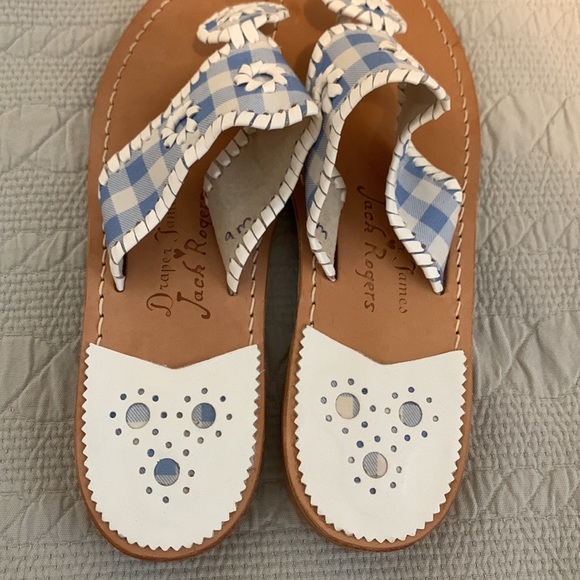 Jack Rogers / Draper James lt blue gingham leather thong sandals sz 9 Lk NEW - Picture 2 of 3